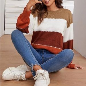 Drop shoulder color block sweater